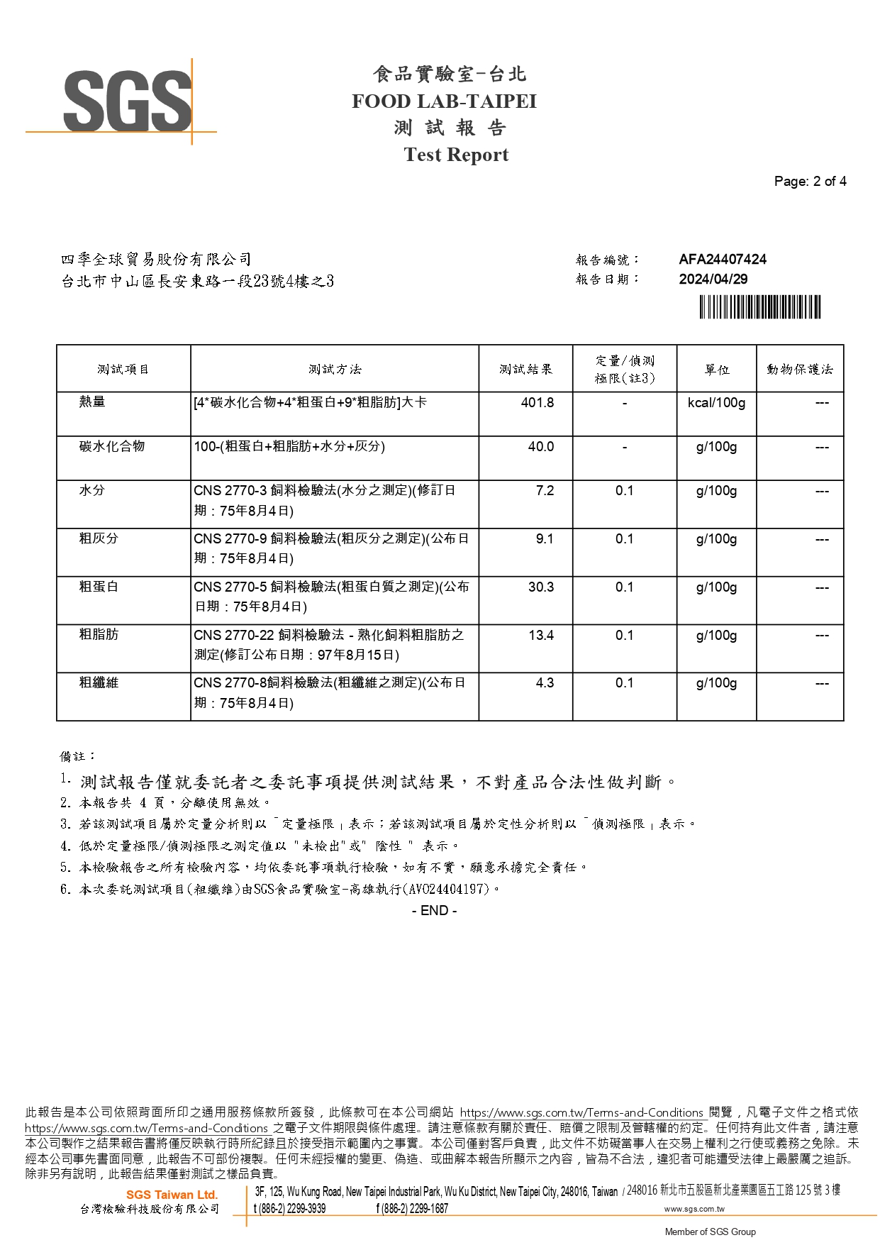 營養成分分析報告第2頁